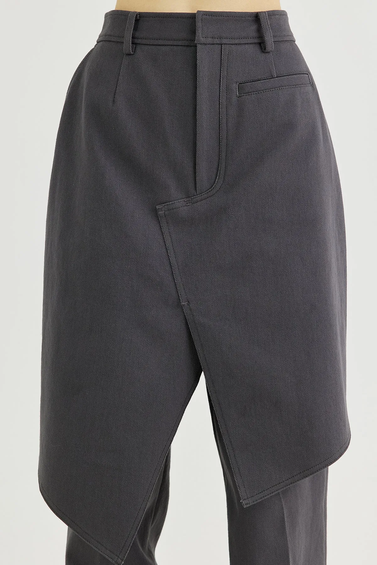 Front layered wrap skirt paneled cotton-twill straight-leg pants
