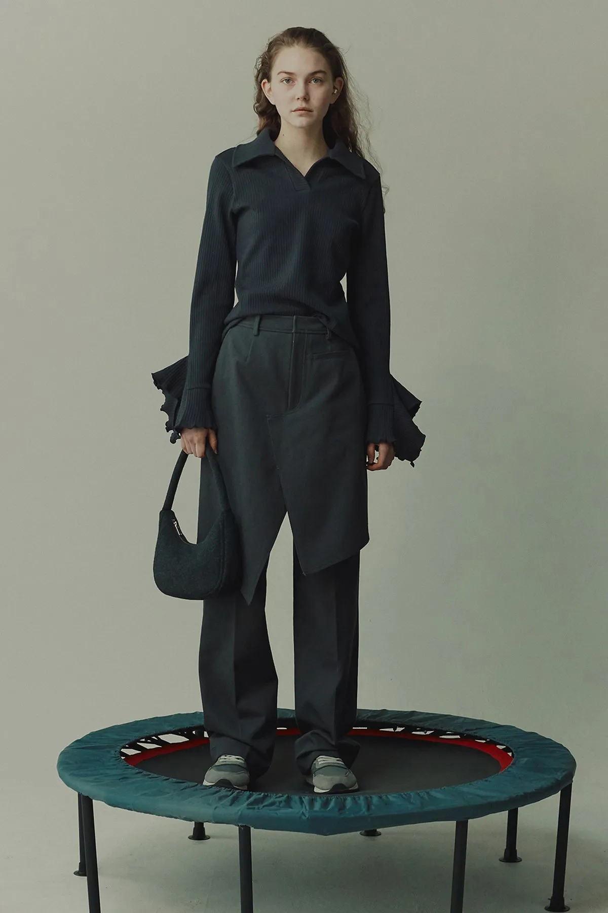 Front layered wrap skirt paneled cotton-twill straight-leg pants