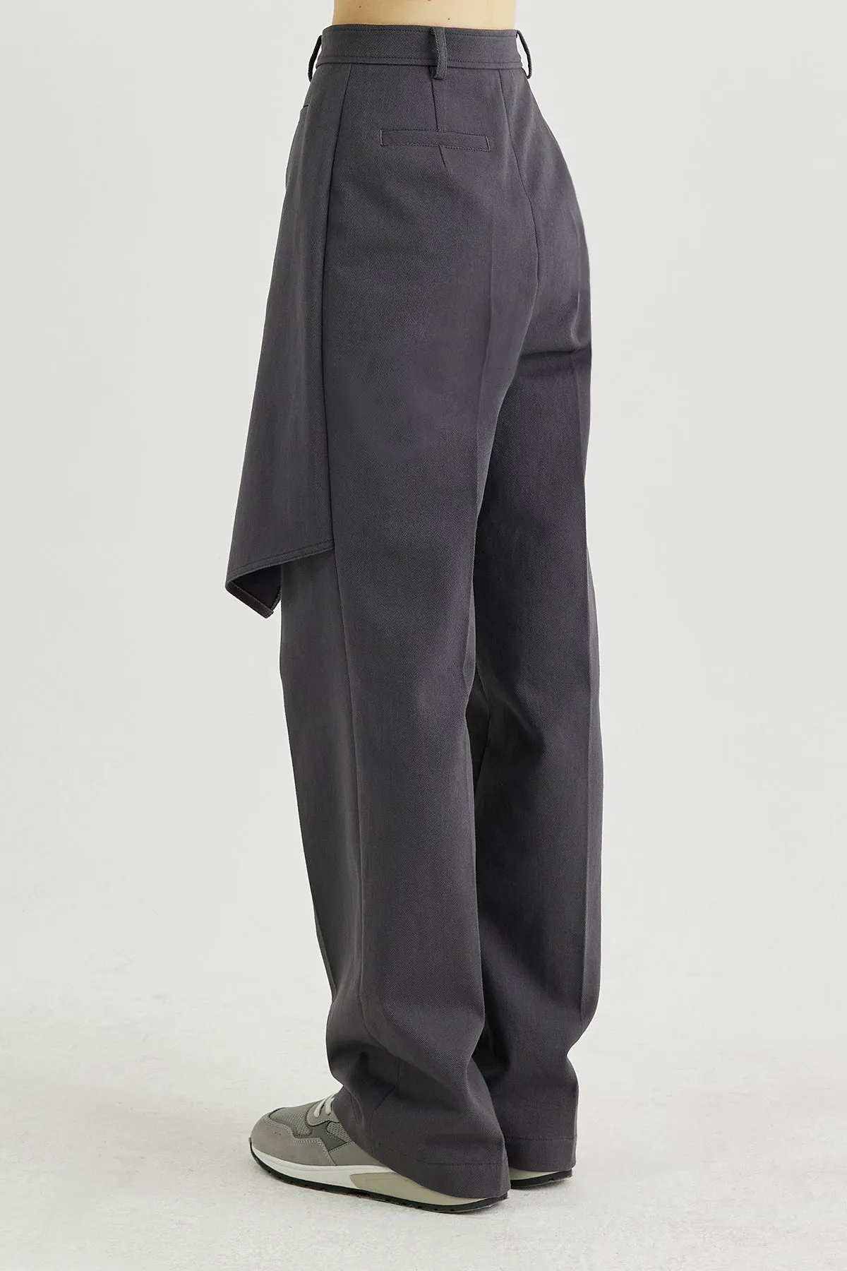 Front layered wrap skirt paneled cotton-twill straight-leg pants