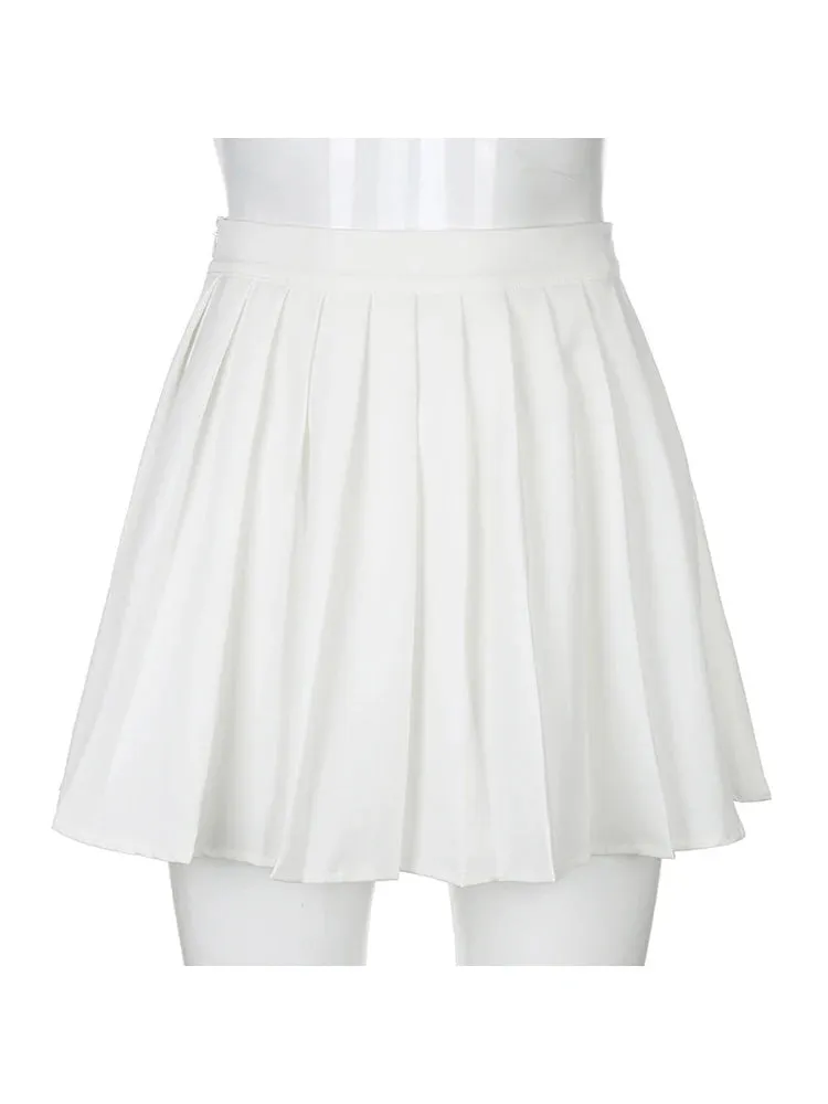 Girlary White Pleated Skirt Short Woman Elastic Waist Mini Skirts Sexy Mircro Summer Embroidery Mini Tennis Skirt New Preppy