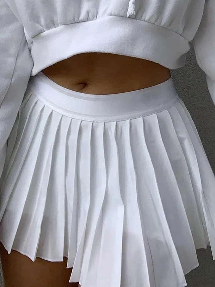 Girlary White Pleated Skirt Short Woman Elastic Waist Mini Skirts Sexy Mircro Summer Embroidery Mini Tennis Skirt New Preppy