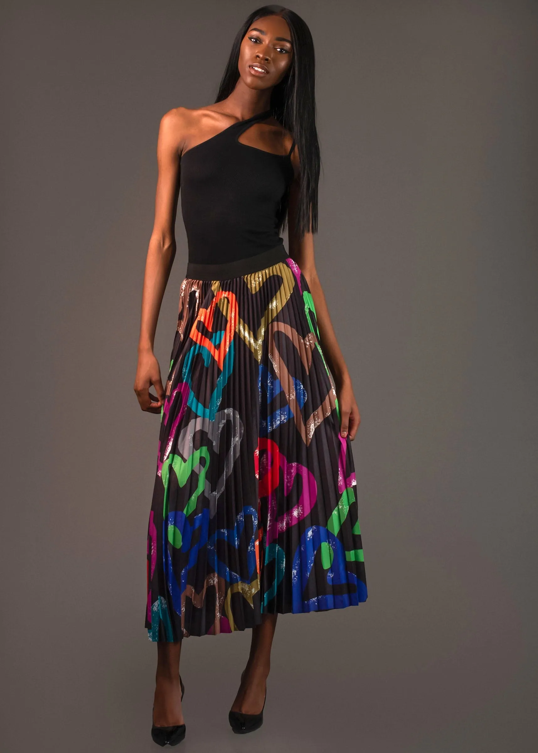 Graffiti Heart Pleated Skirt