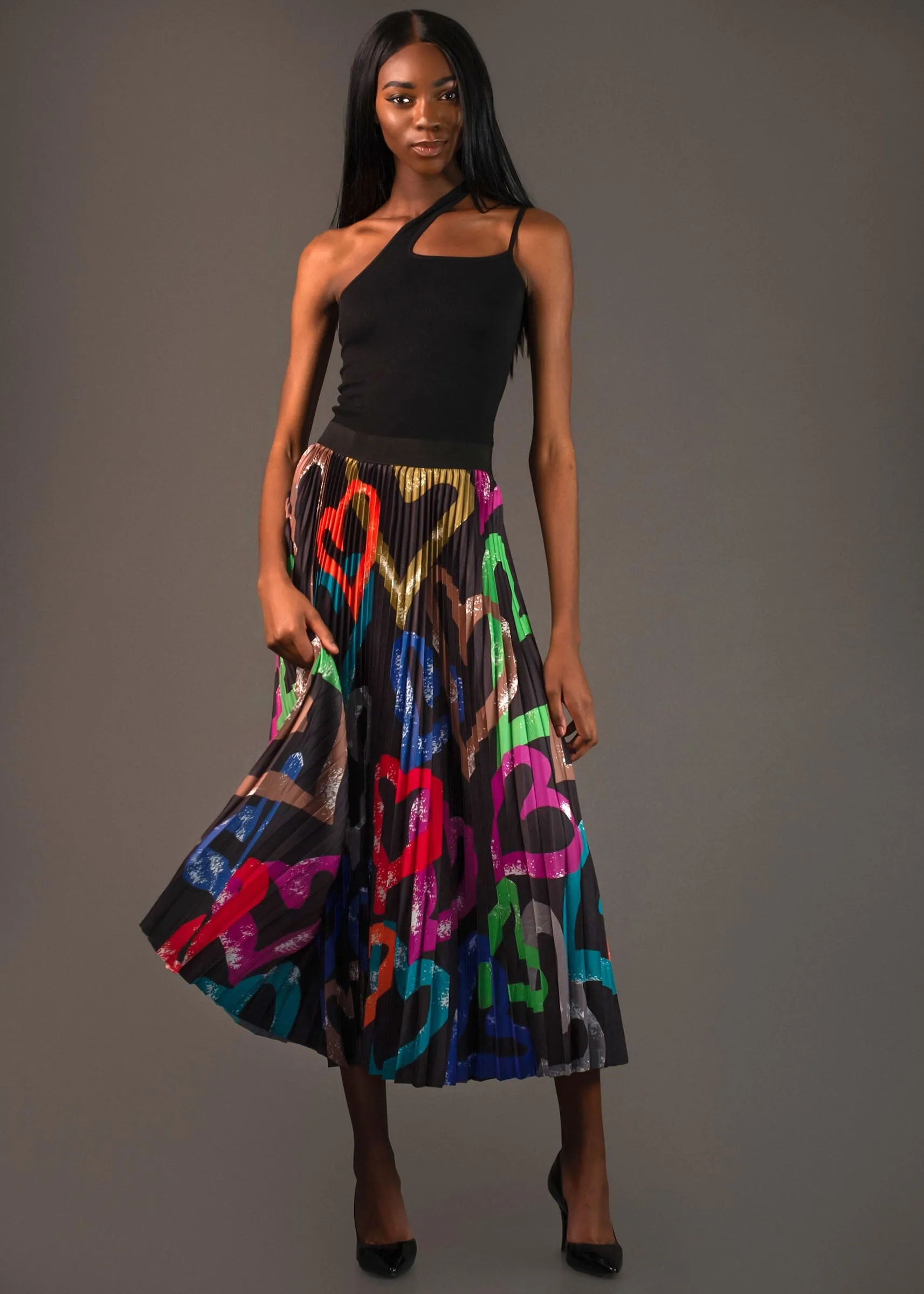 Graffiti Heart Pleated Skirt