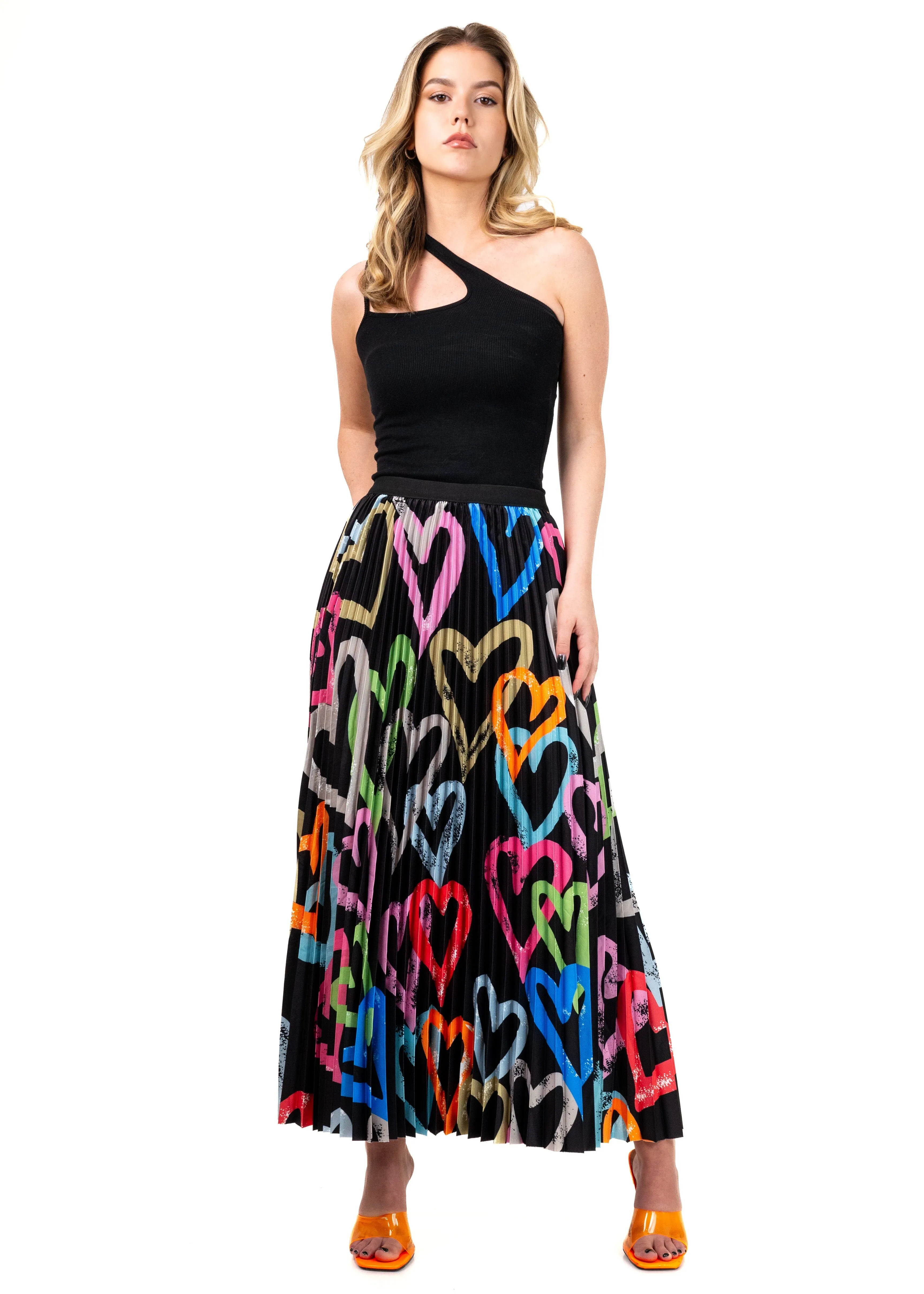 Graffiti Heart Pleated Skirt