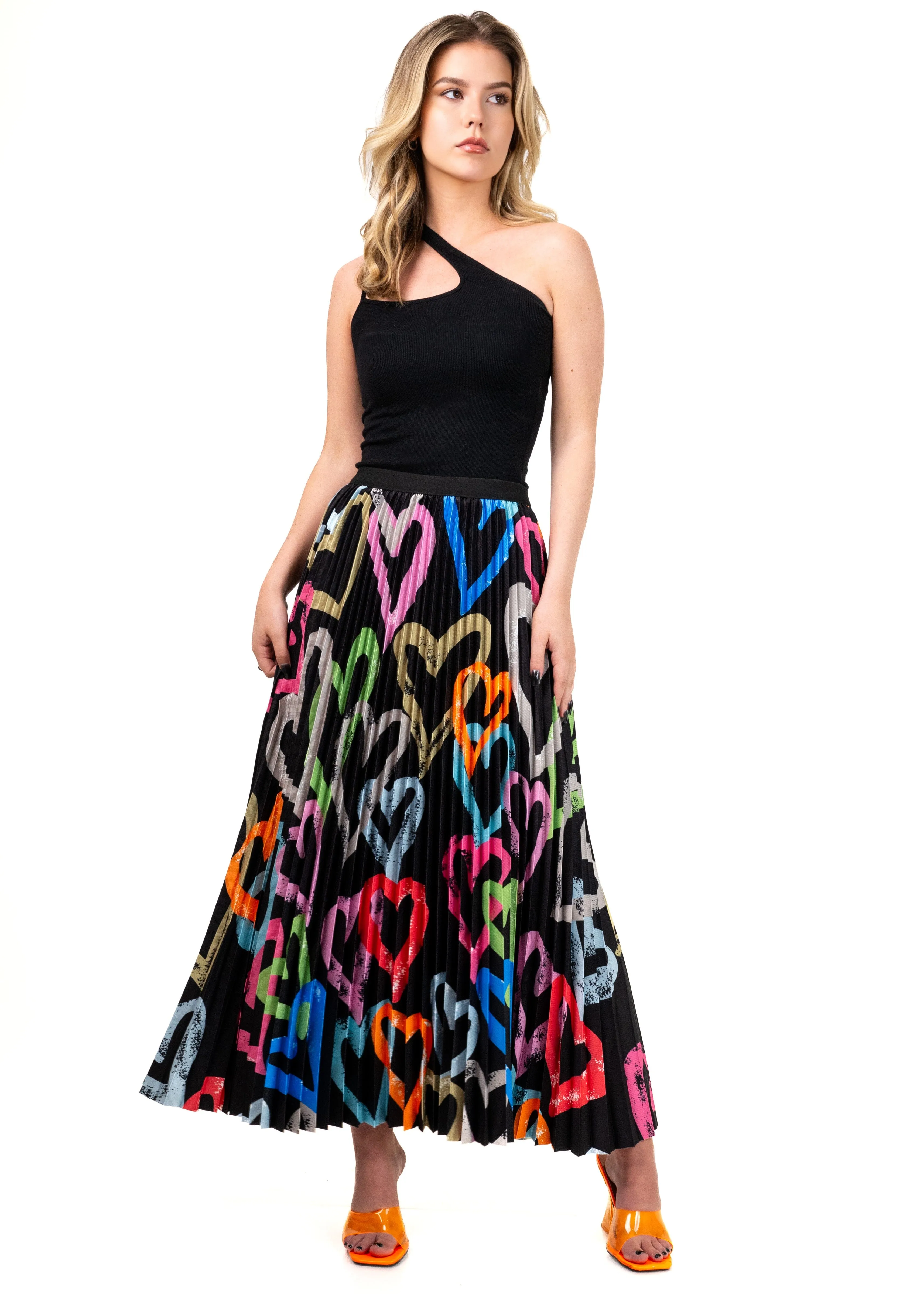 Graffiti Heart Pleated Skirt
