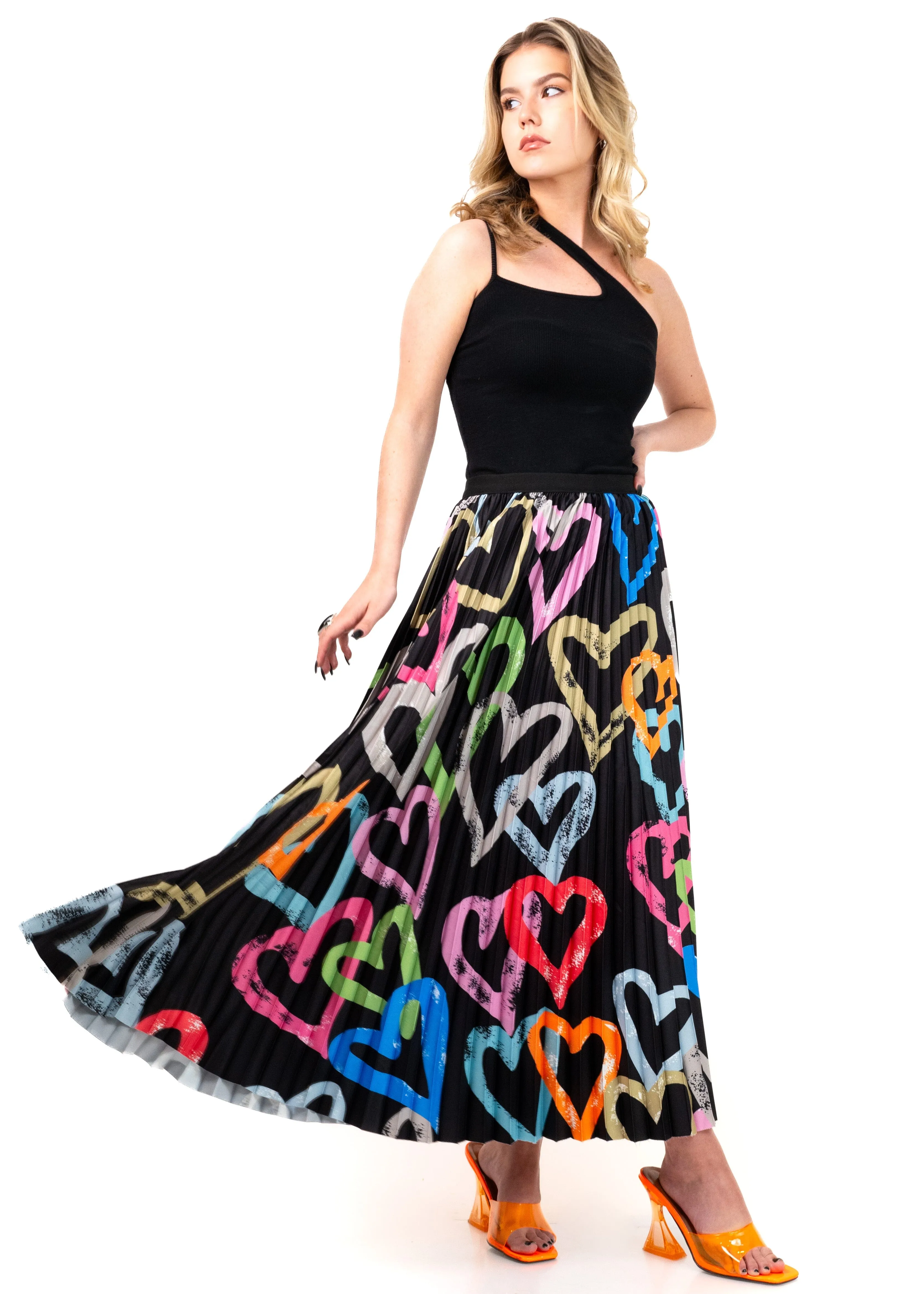 Graffiti Heart Pleated Skirt