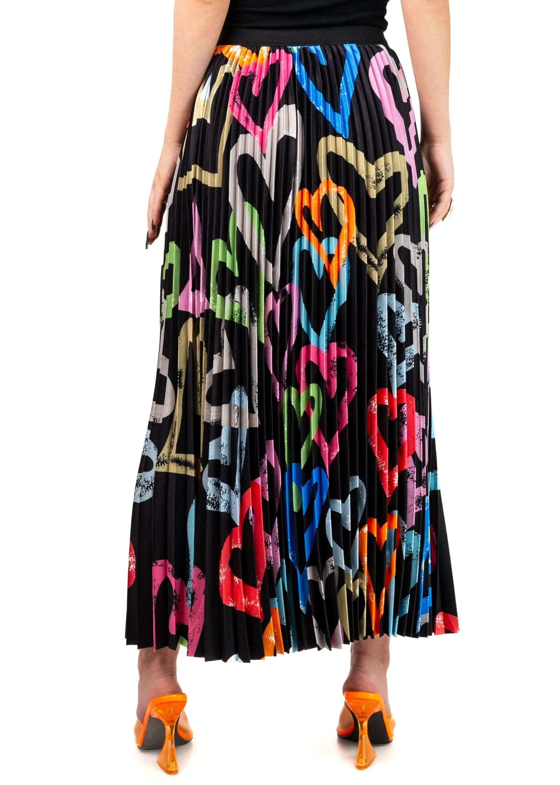 Graffiti Heart Pleated Skirt