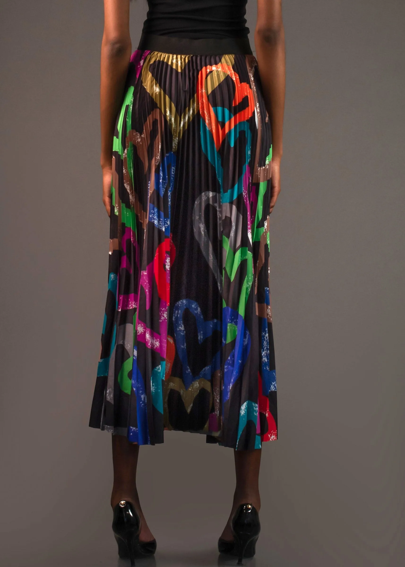 Graffiti Heart Pleated Skirt