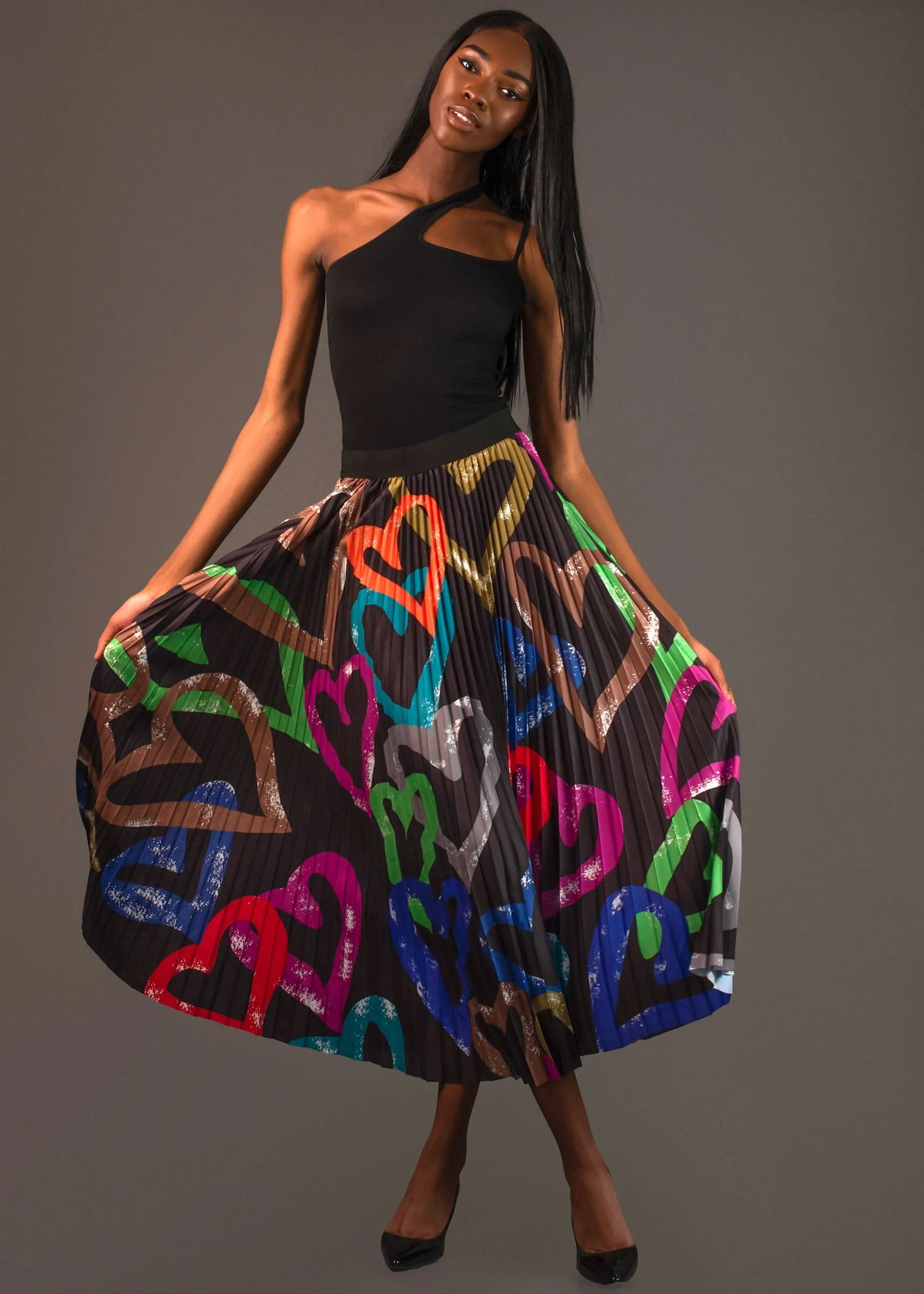 Graffiti Heart Pleated Skirt
