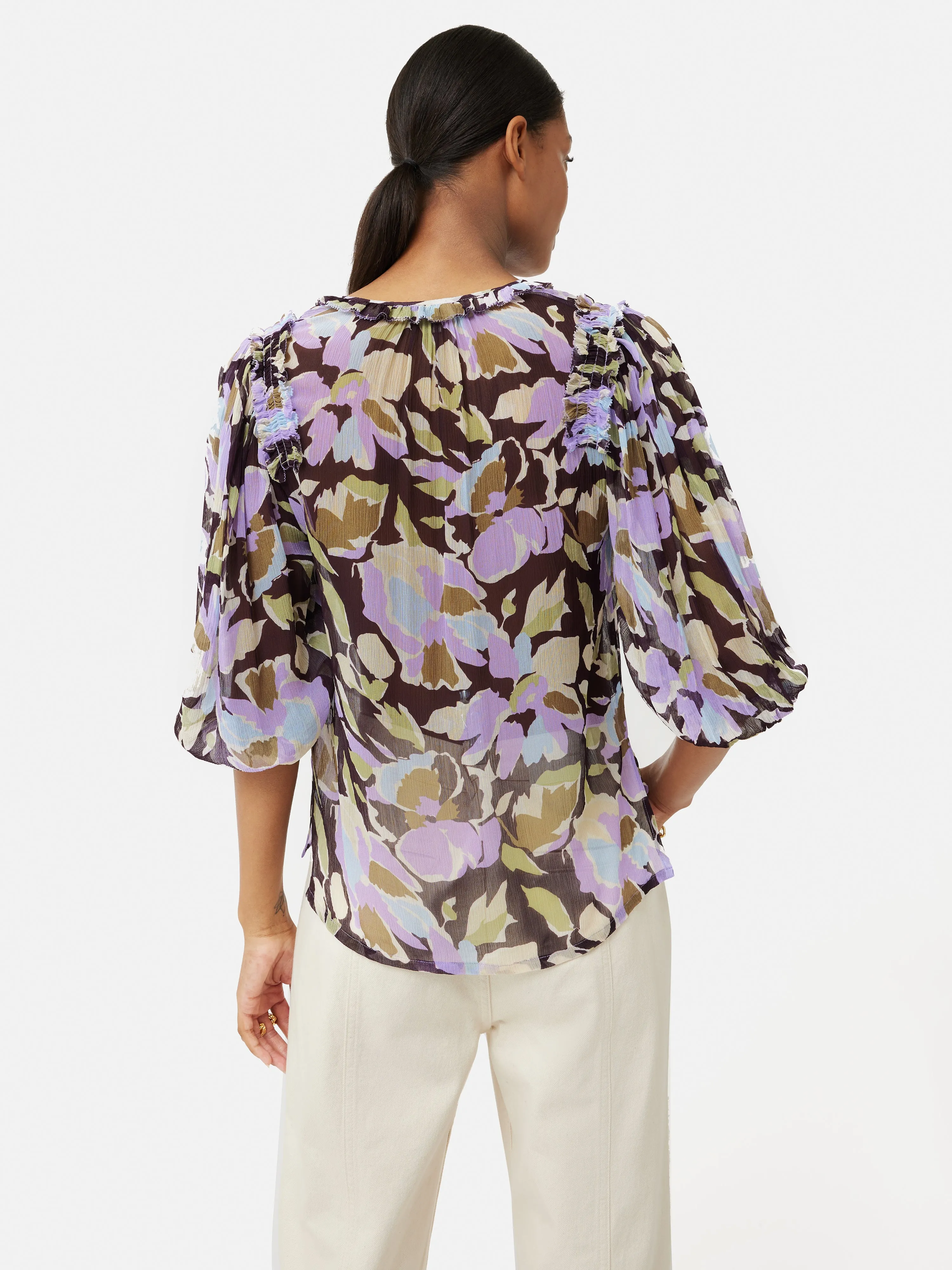 Graphic Pansy Crinkle Top | Lilac