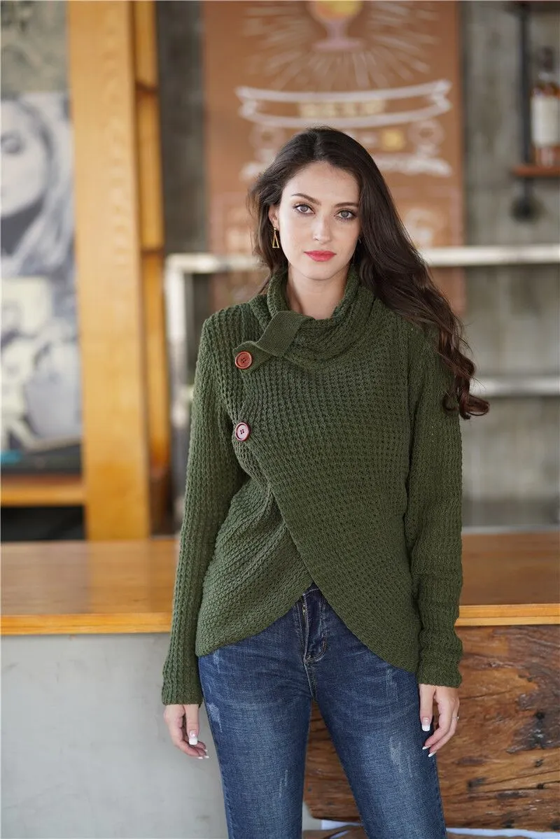 High-necked Long-sleeved Loose Cardigan Sweater