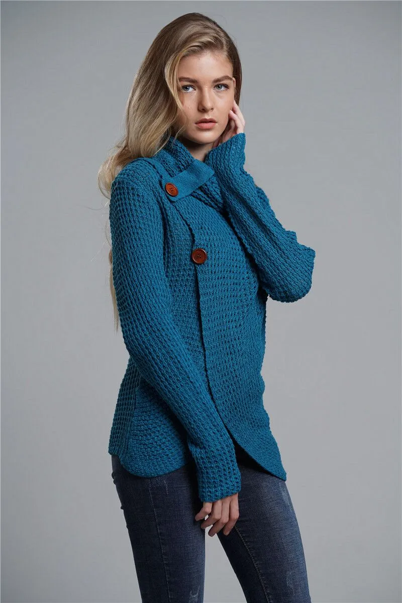 High-necked Long-sleeved Loose Cardigan Sweater
