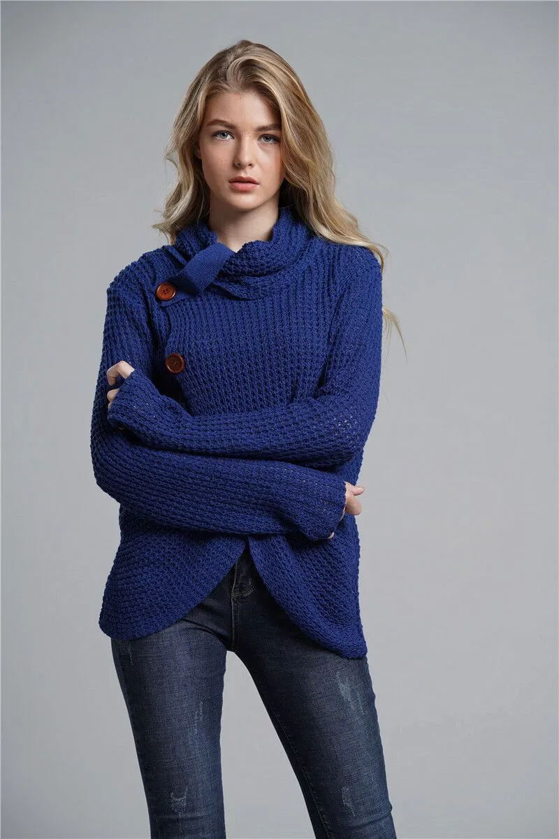 High-necked Long-sleeved Loose Cardigan Sweater