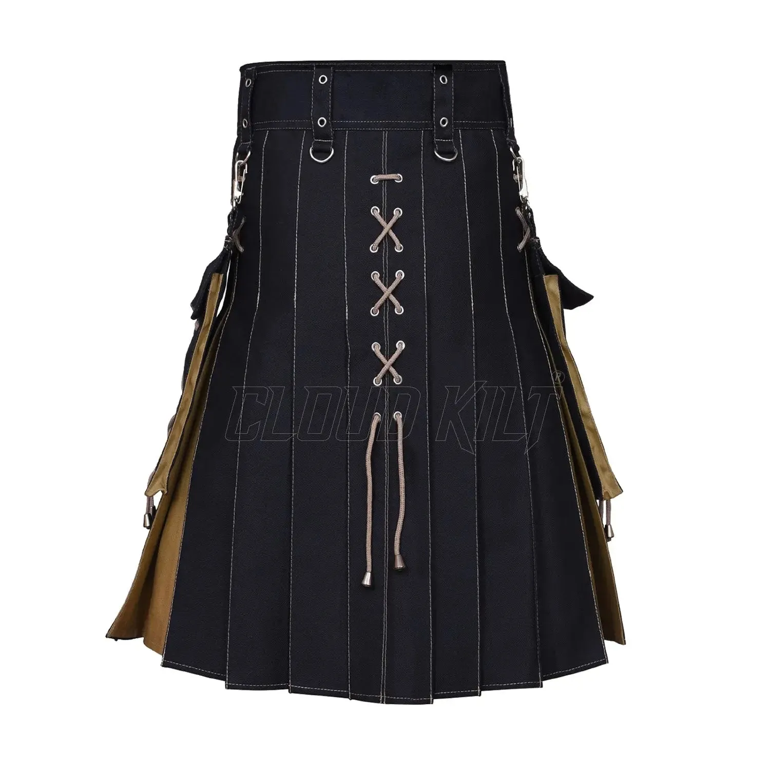 Hybrid Black and Khaki Utility Kilt For Men