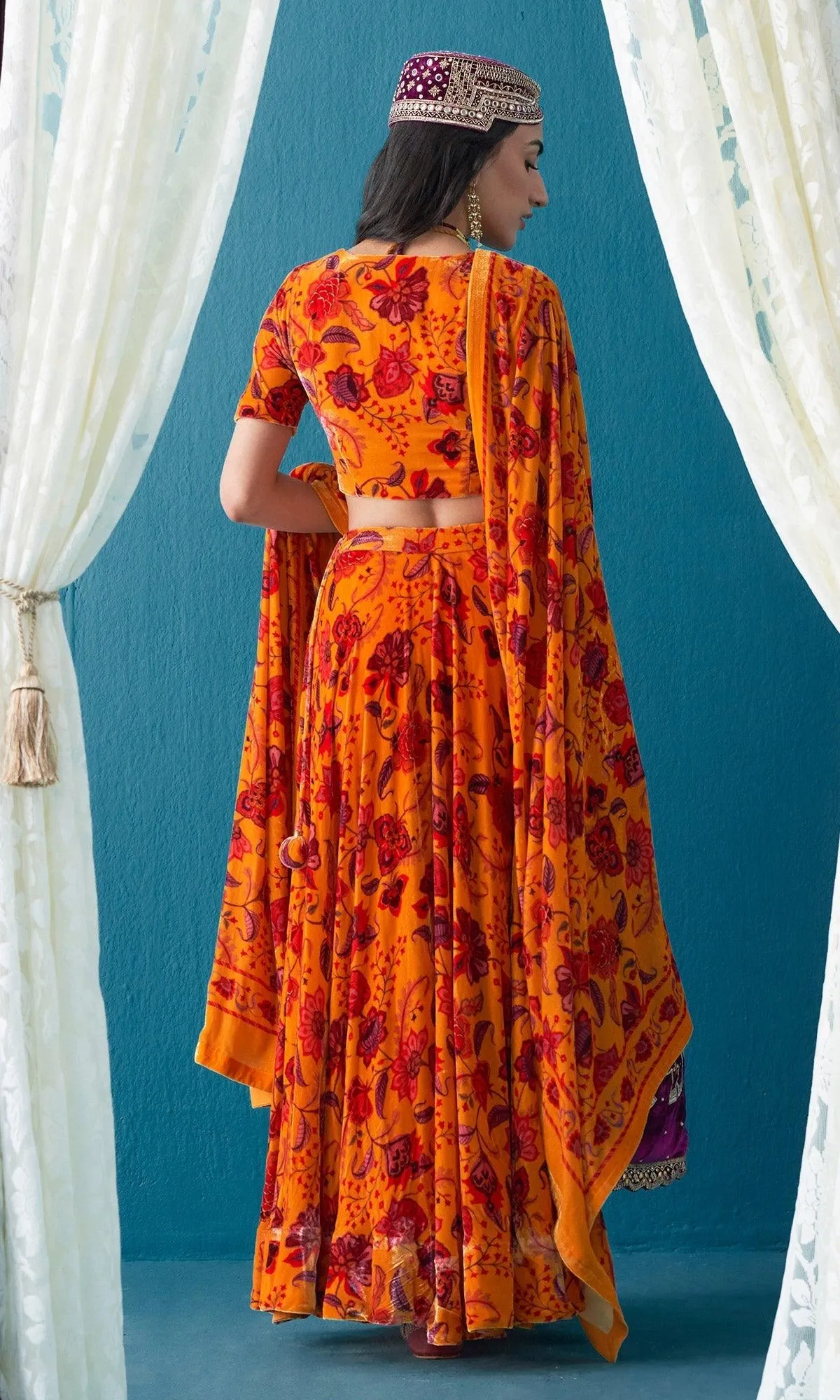 Khizaan Chintz Mustard Velvet Shawl Only