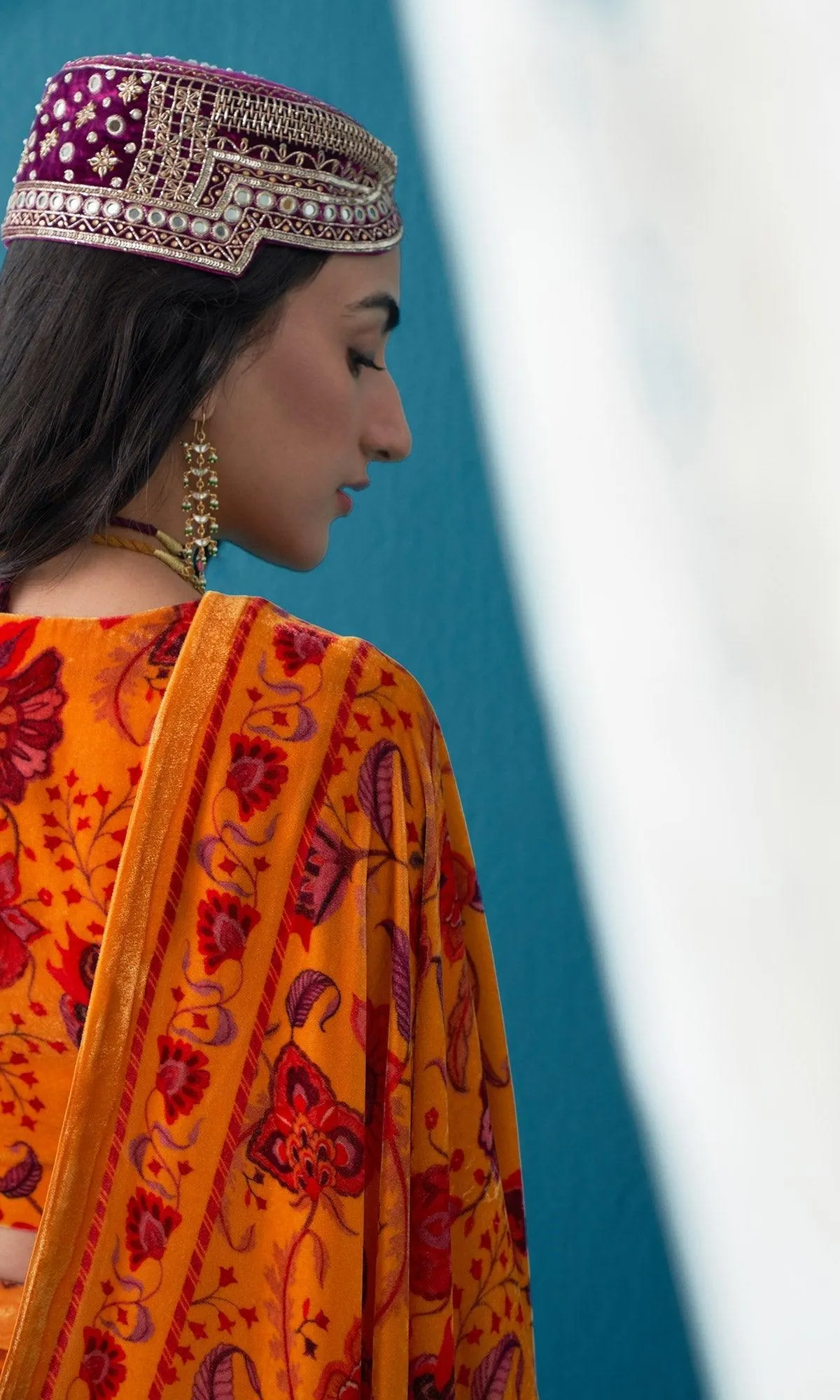 Khizaan Chintz Mustard Velvet Shawl Only
