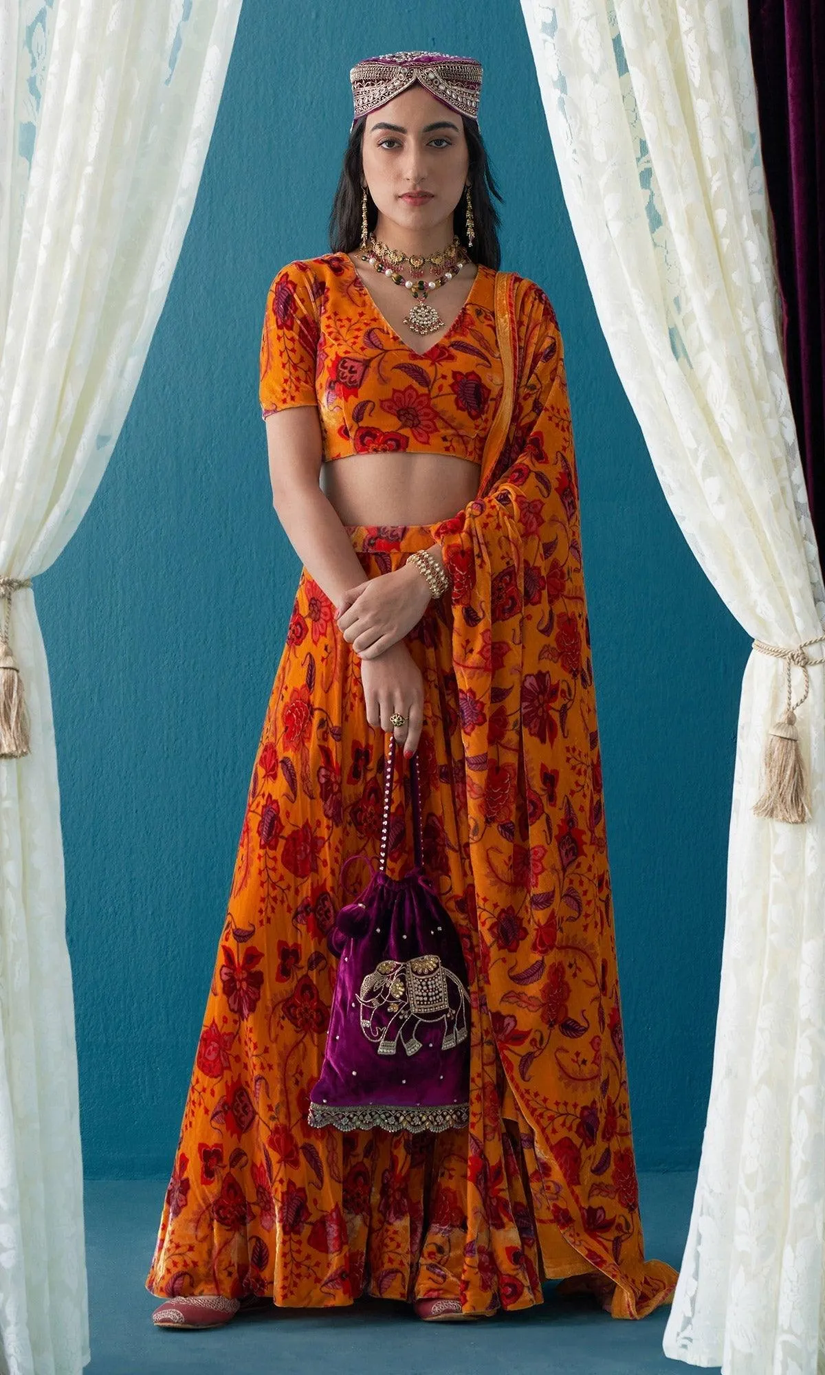 Khizaan Chintz Mustard Velvet Shawl Only