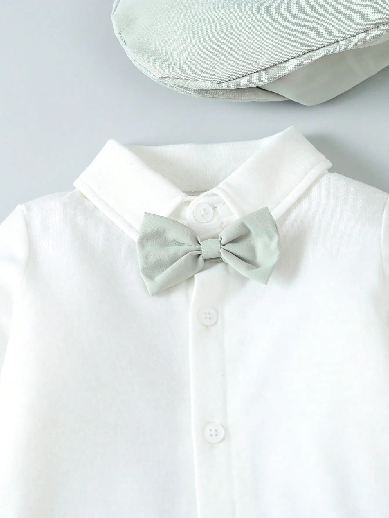 Kids Baby Boy Solid Color Shirt, Vest, Suspenders Shorts And Flat Cap Set