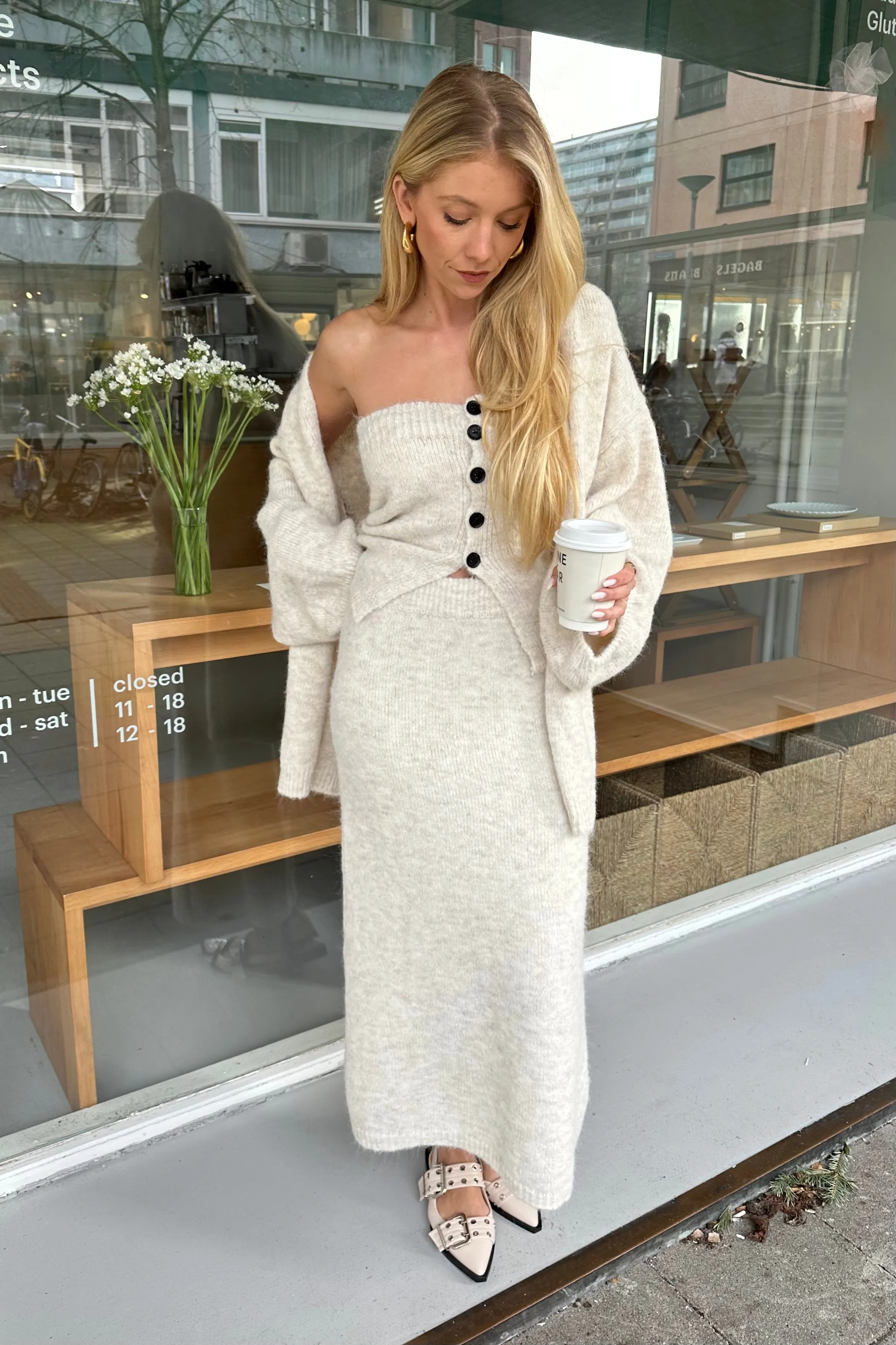 Knitted maxi rok - Creme