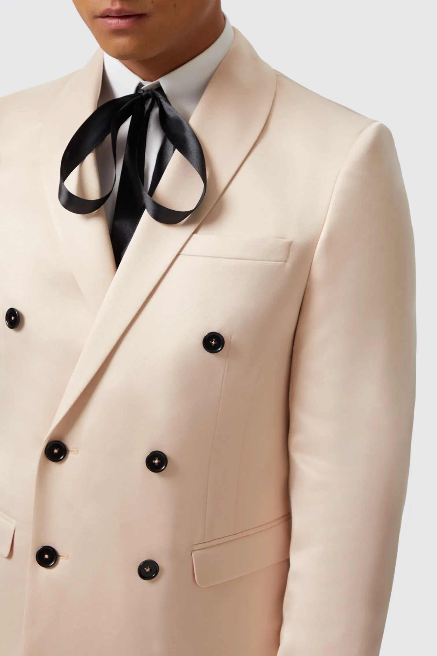 Lewis Skinny Fit Double Breasted Beige Sateen Suit