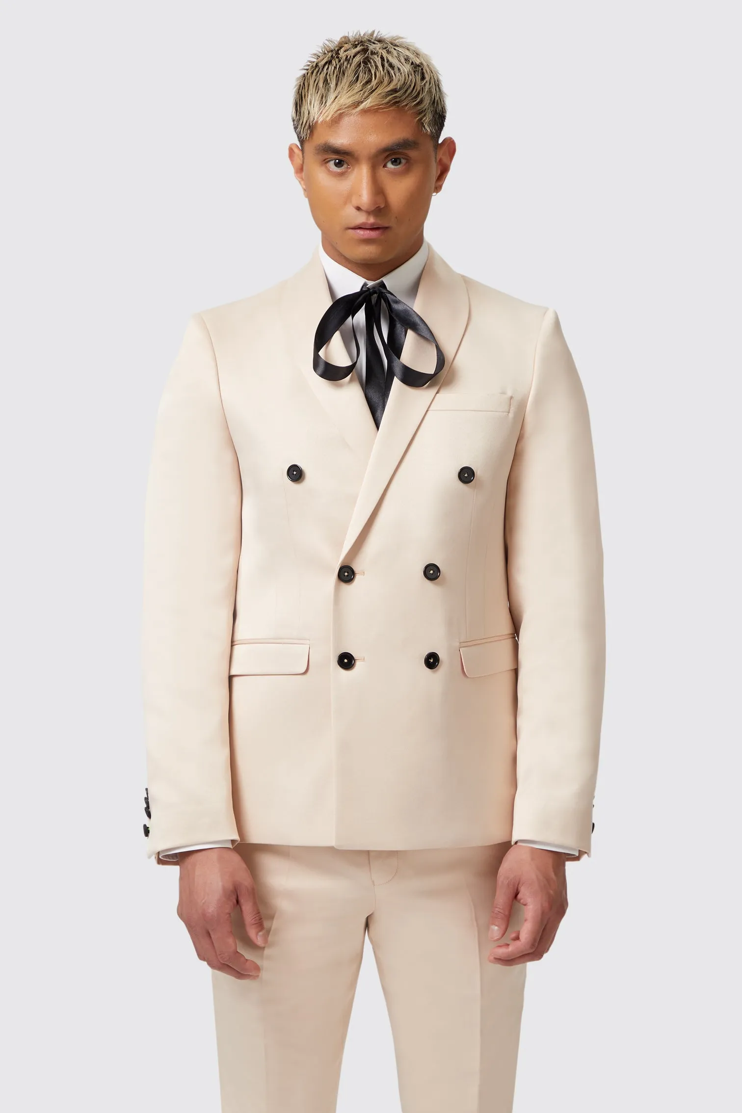 Lewis Skinny Fit Double Breasted Beige Sateen Suit