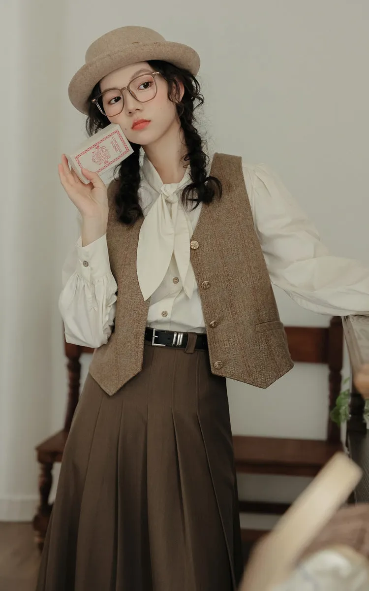 Light Academia Blouse Vest Skirt Set