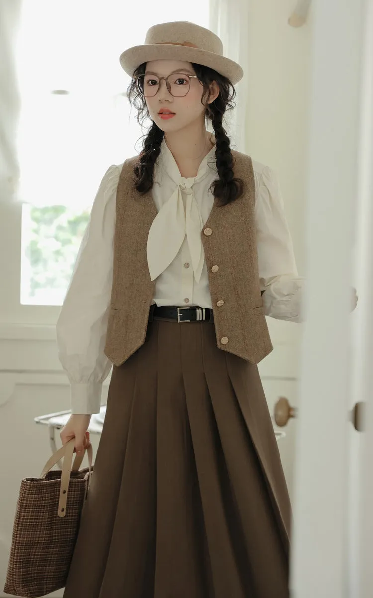Light Academia Blouse Vest Skirt Set