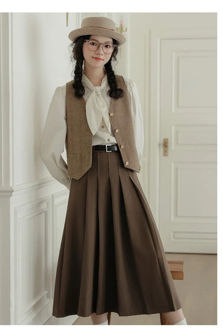 Light Academia Blouse Vest Skirt Set