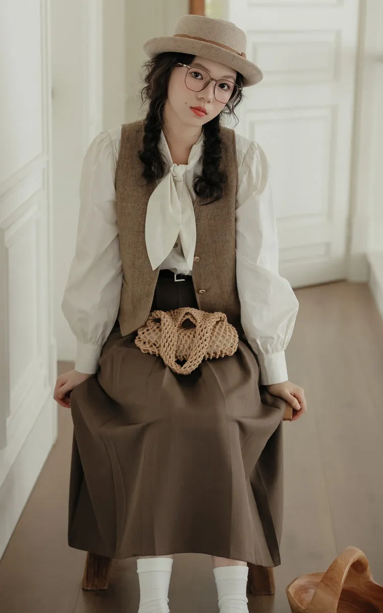 Light Academia Blouse Vest Skirt Set