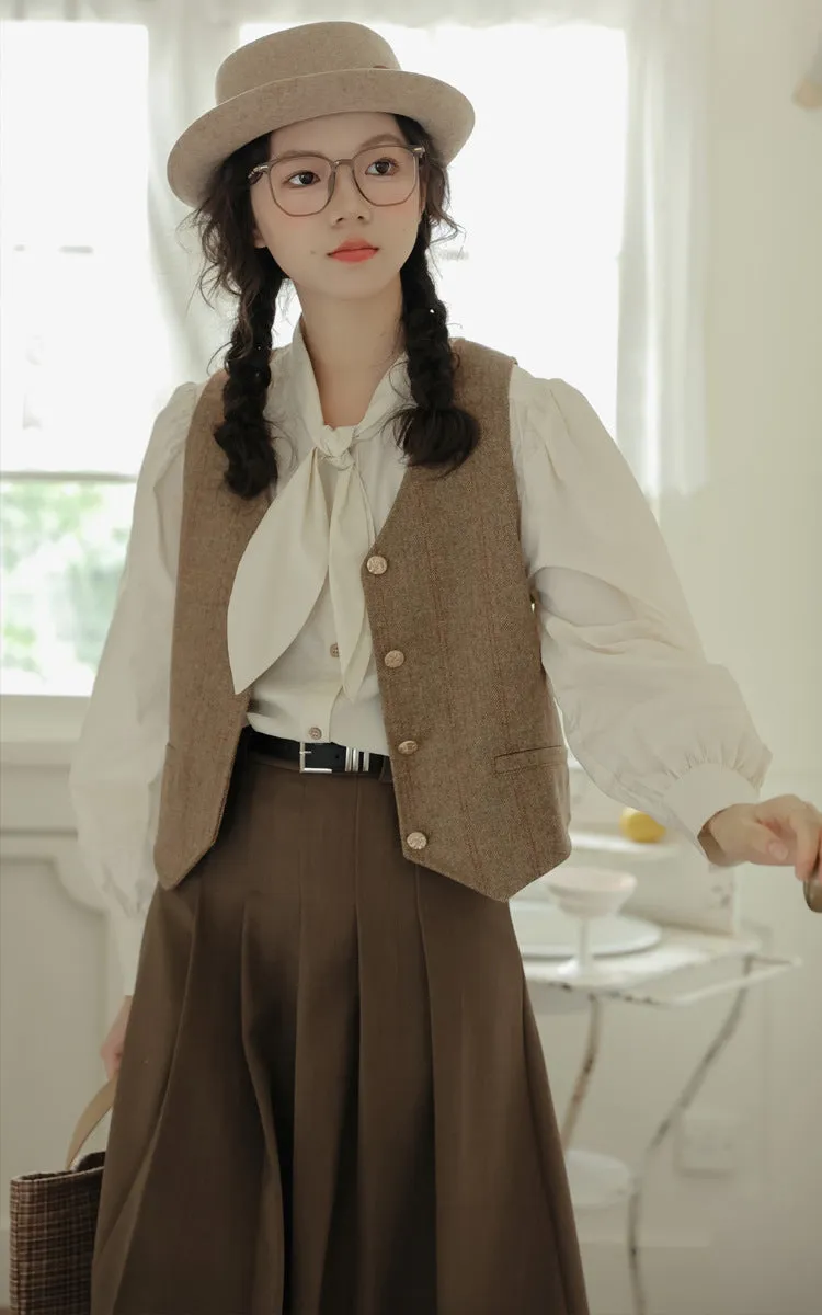 Light Academia Blouse Vest Skirt Set