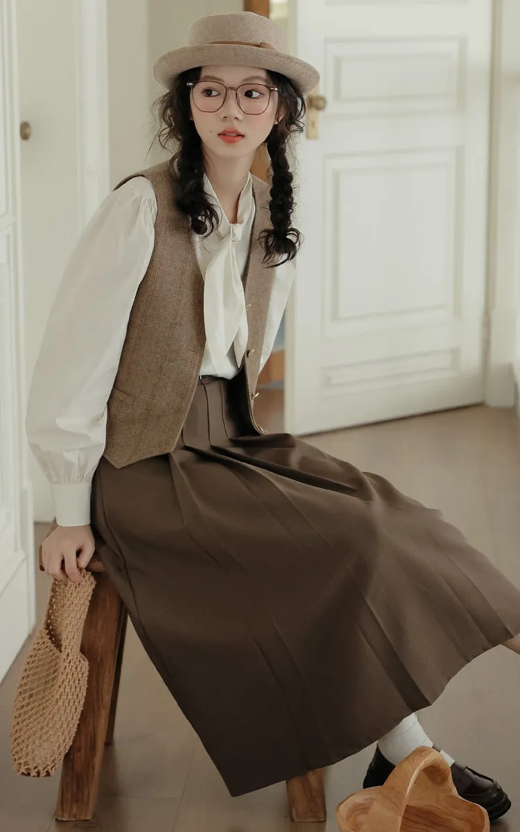Light Academia Blouse Vest Skirt Set