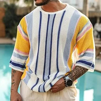 Men's Color Block Pullover Sweater Hipster Ribbed Knitted Long Sleeve Sweater Round Neck Top Fitted Comfort Shirt   S5015779