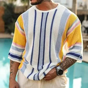 Men's Color Block Pullover Sweater Hipster Ribbed Knitted Long Sleeve Sweater Round Neck Top Fitted Comfort Shirt   S5015779