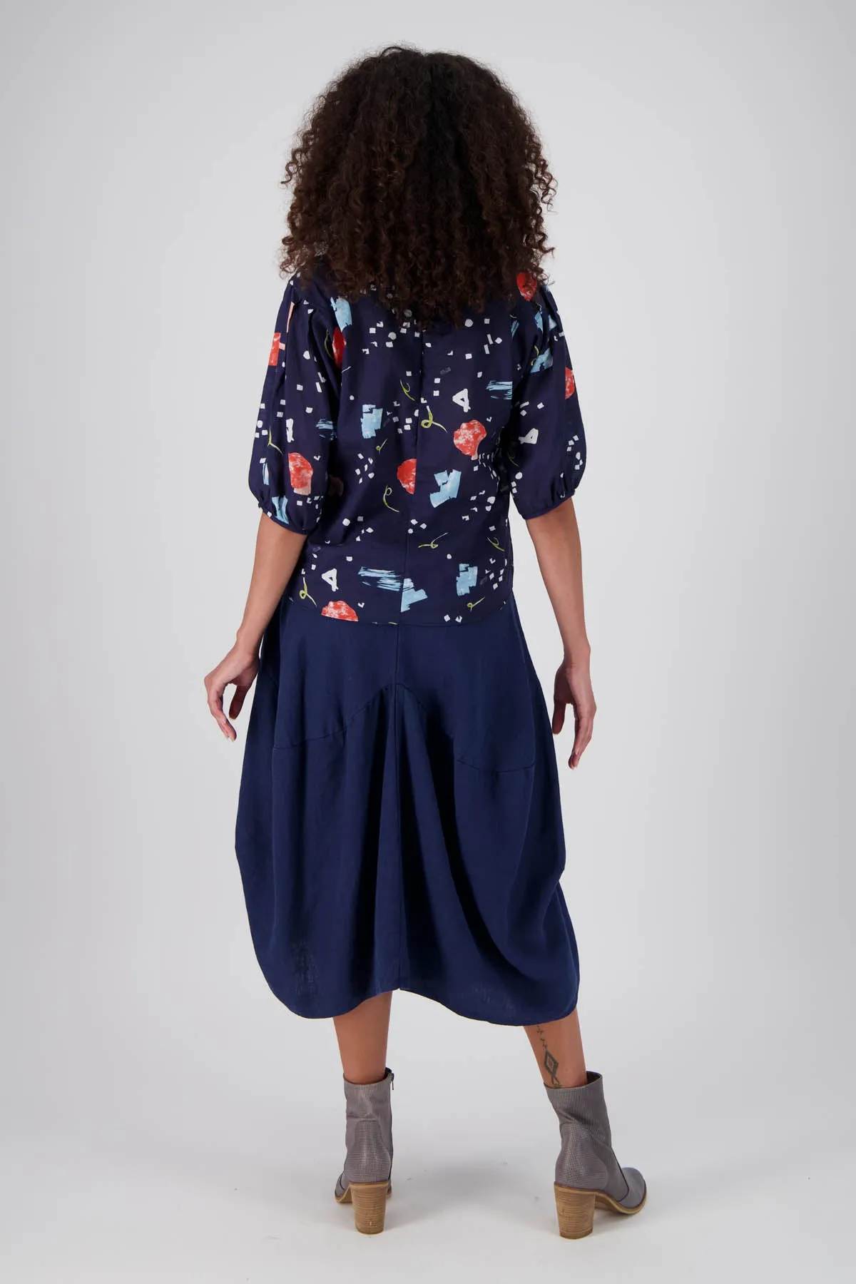 Milwaukee Fiesta Skirt Navy in Slub Linen