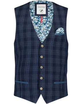 Navy Seersucker Check Waistcoat