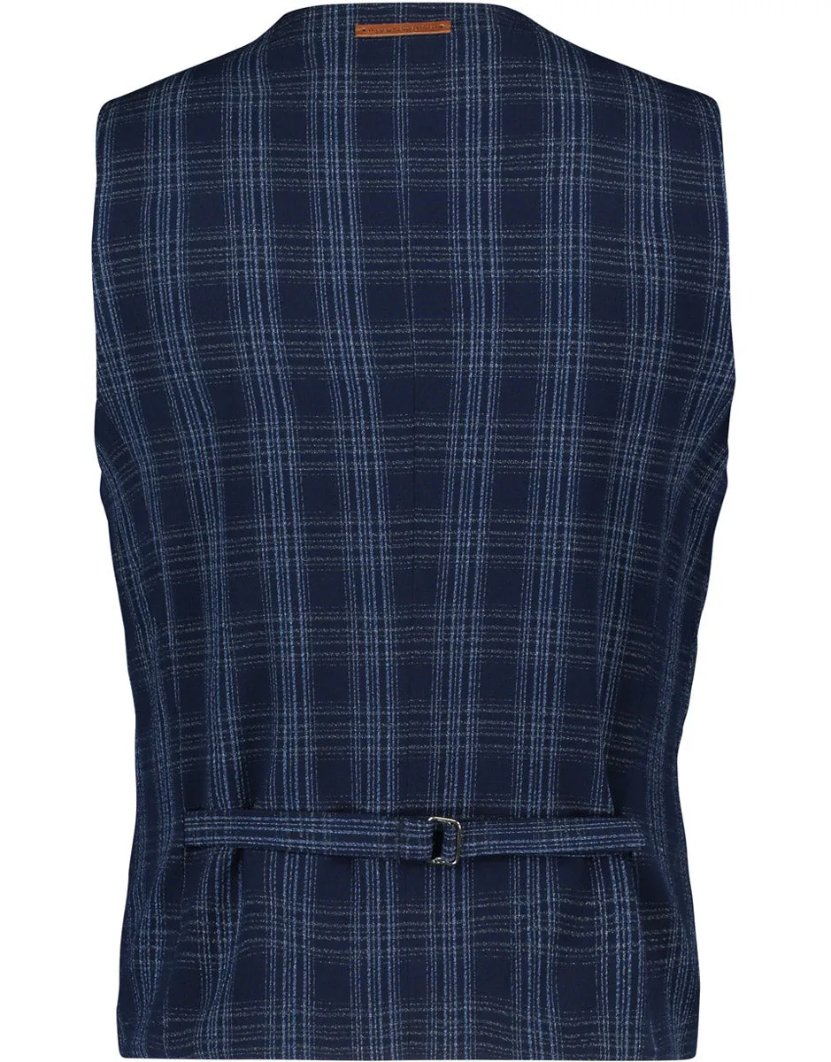 Navy Seersucker Check Waistcoat