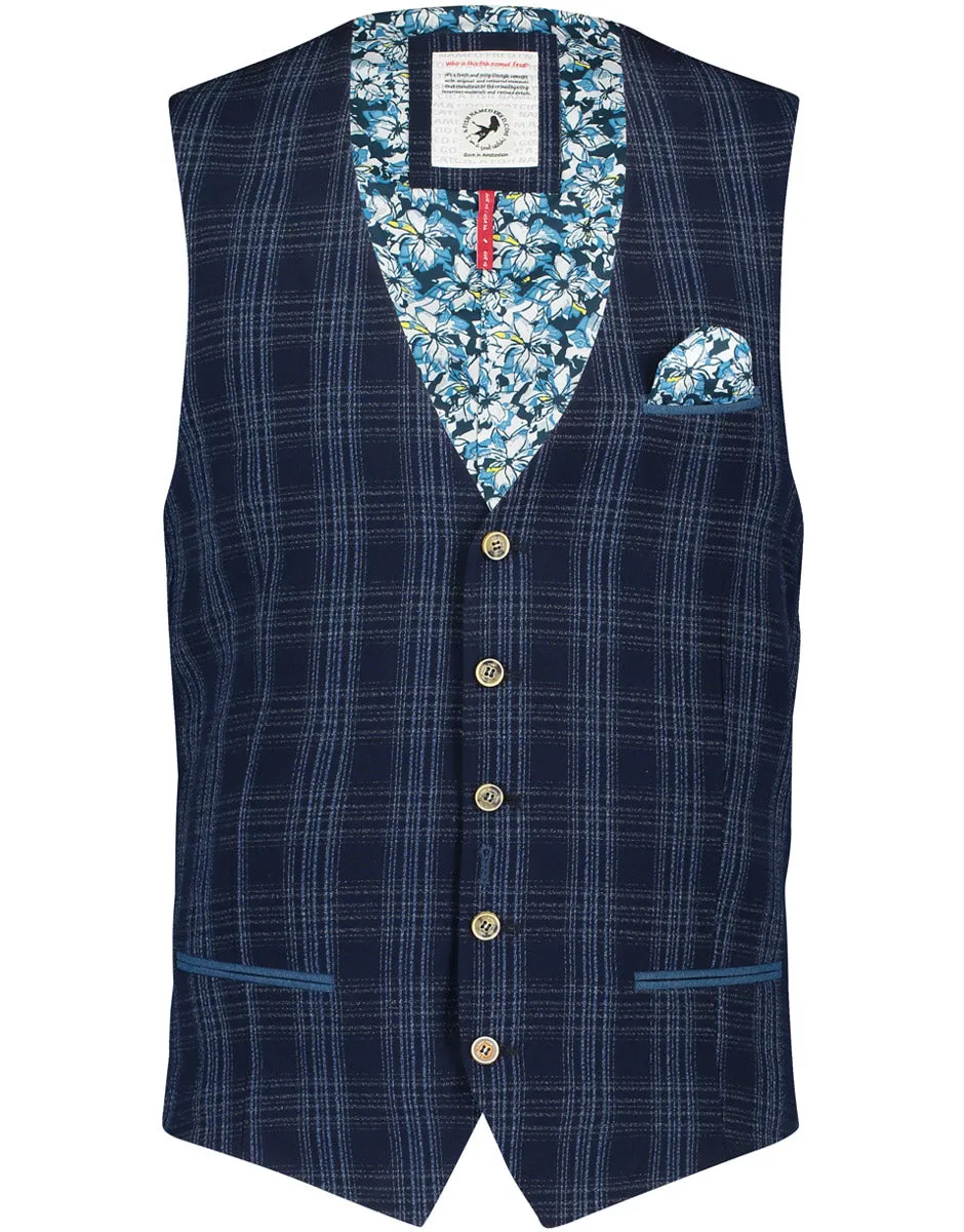 Navy Seersucker Check Waistcoat