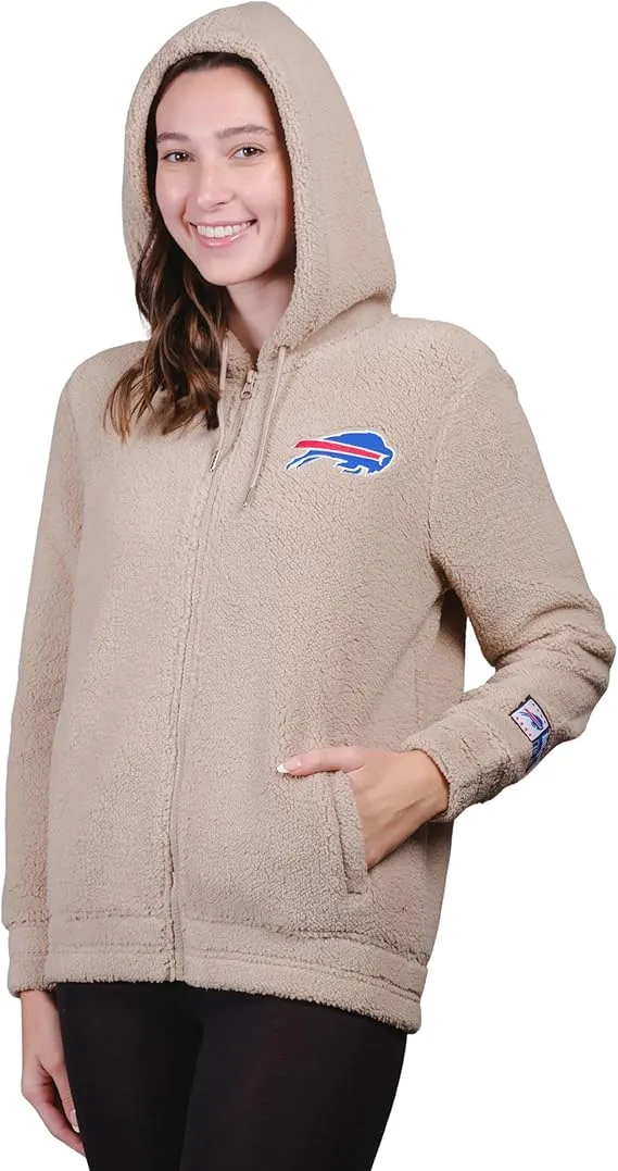 NFL Official Women's Super Soft Sherpa Full Zip Hoodie Sweatshirt Jacket|Buffalo Bills