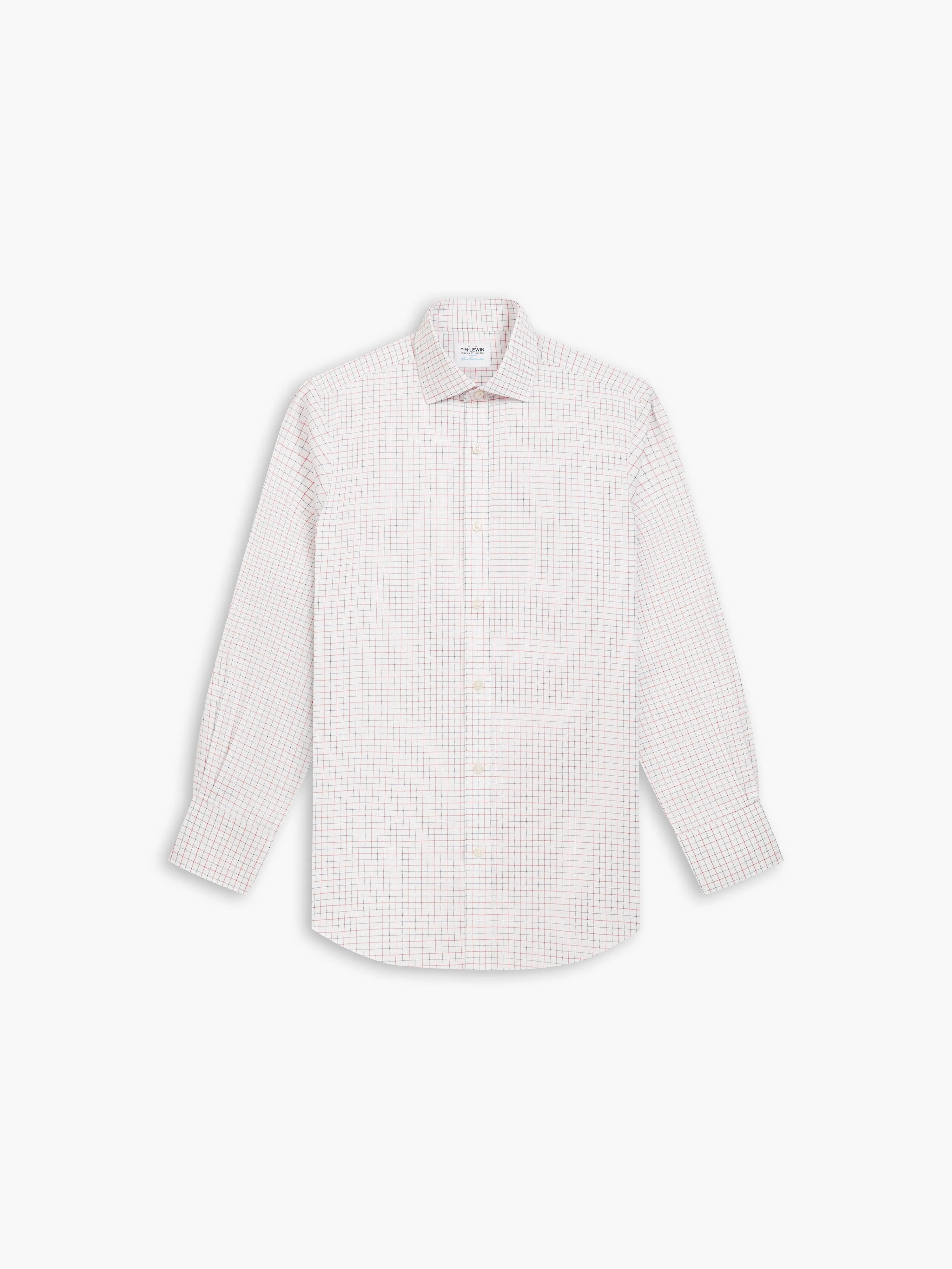 Non-Iron Navy & Red Double Check Oxford Slim Fit Single Cuff Classic Collar Shirt