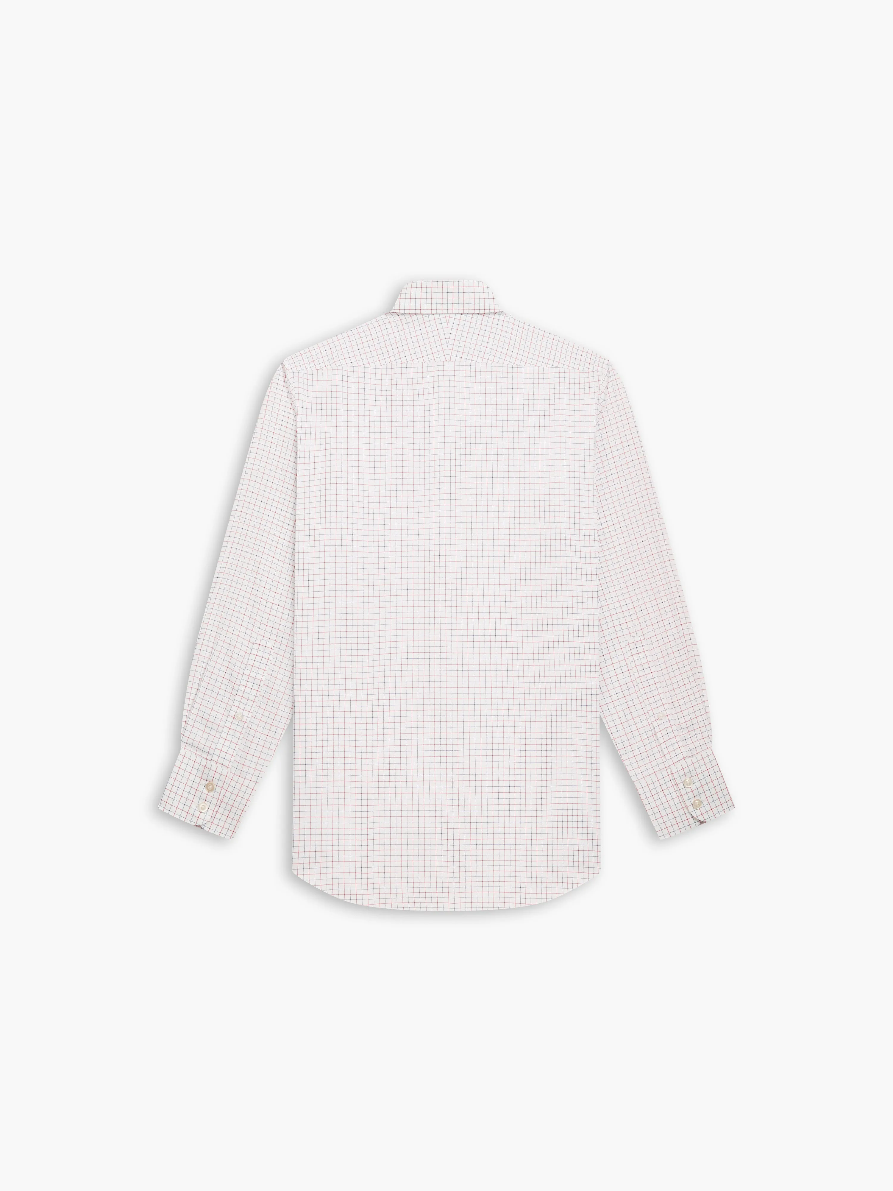 Non-Iron Navy & Red Double Check Oxford Slim Fit Single Cuff Classic Collar Shirt