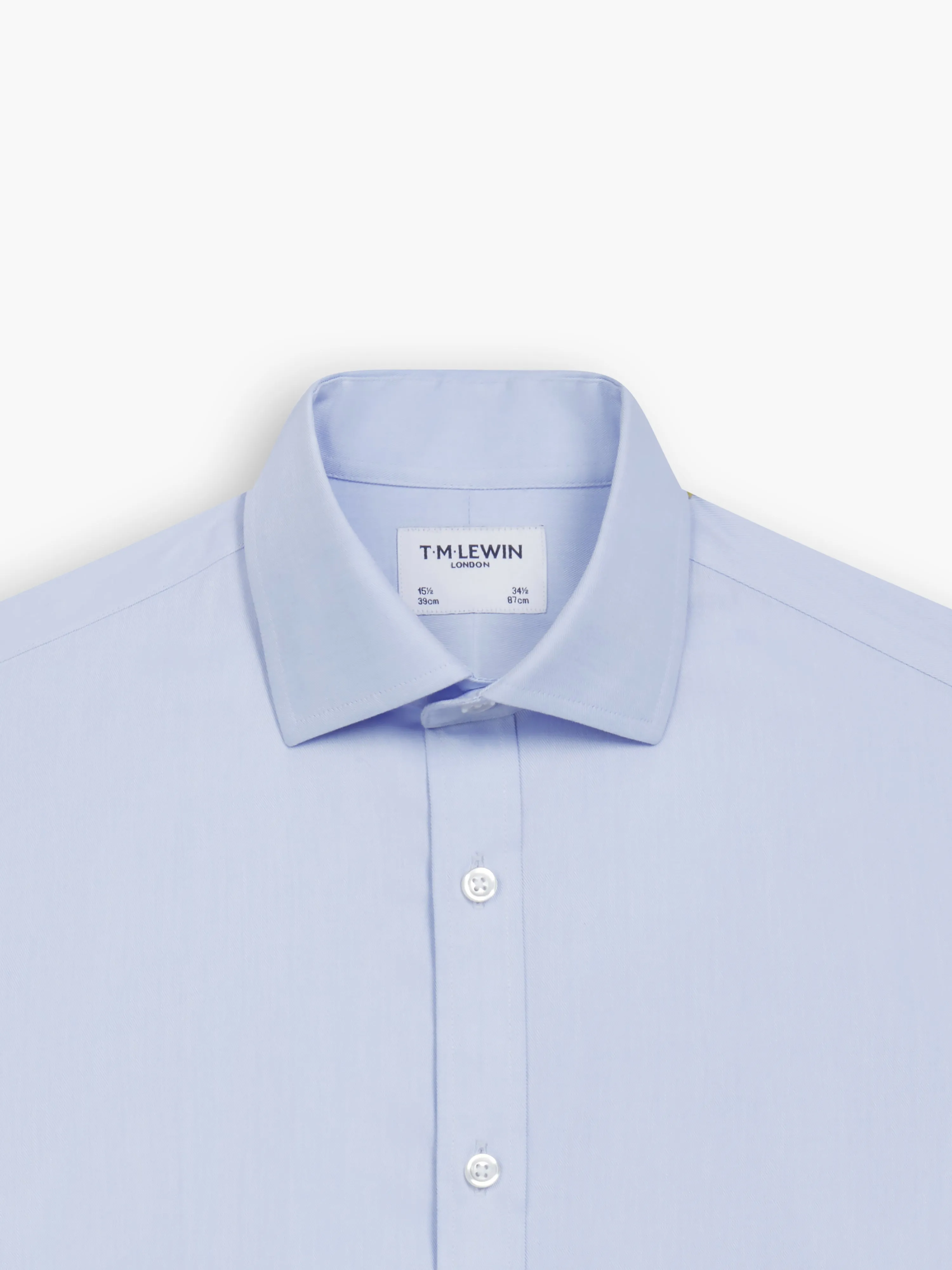 Non-Iron Pale Blue Twill Fitted Single Cuff Classic Collar Shirt