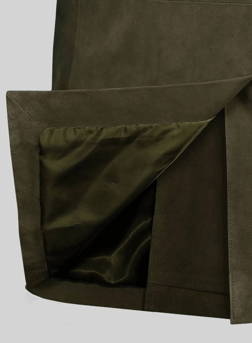 Olive Green Suede Leather Pea Coat