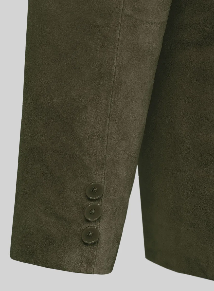 Olive Green Suede Leather Pea Coat