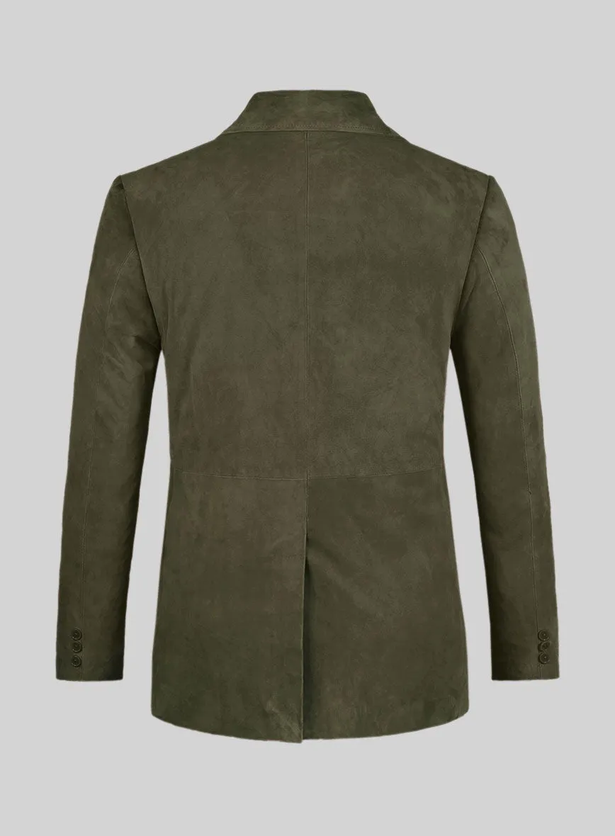 Olive Green Suede Leather Pea Coat