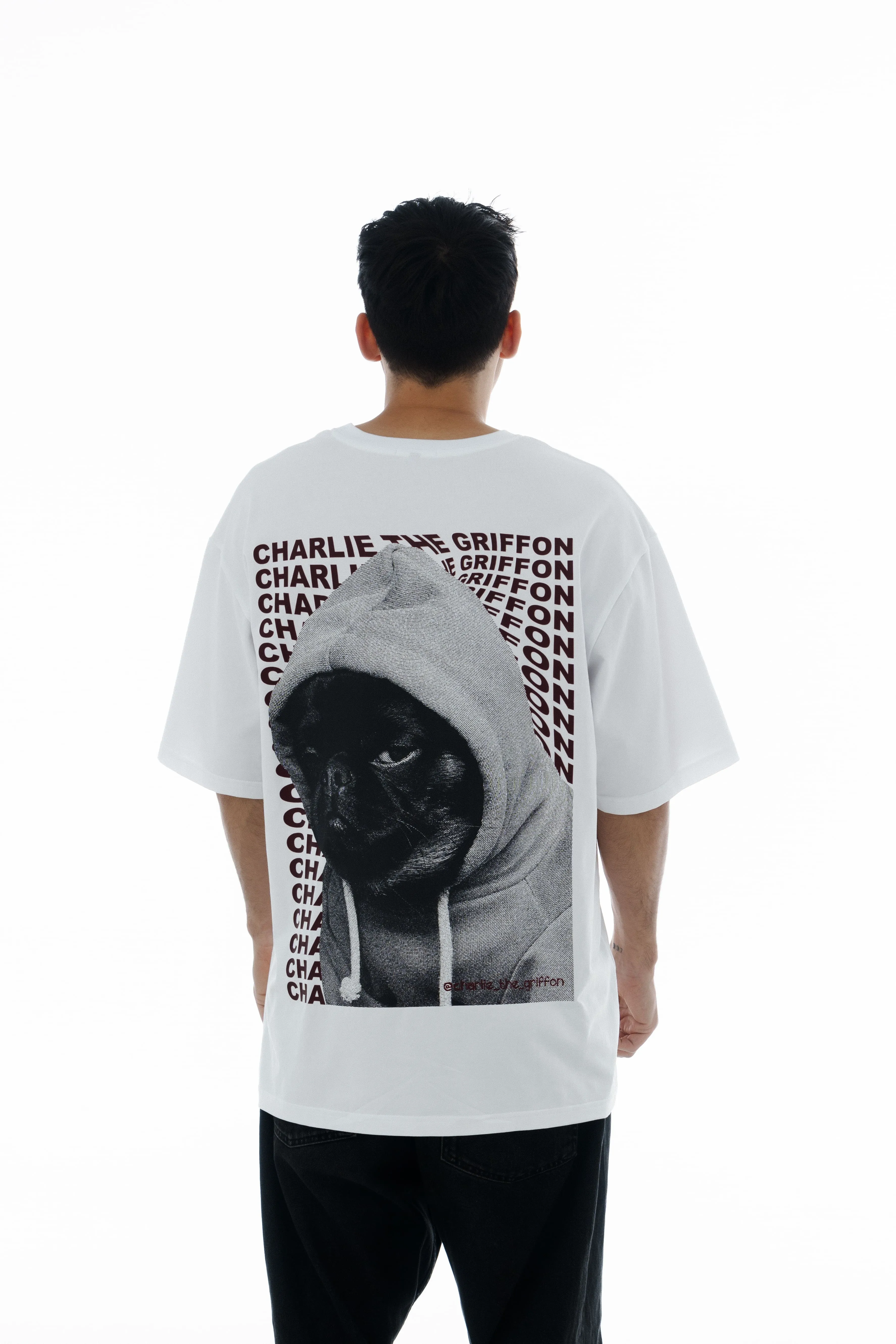 Oversized Unisex Cotton T-Shirt with "Charlie Griffon" Print – White