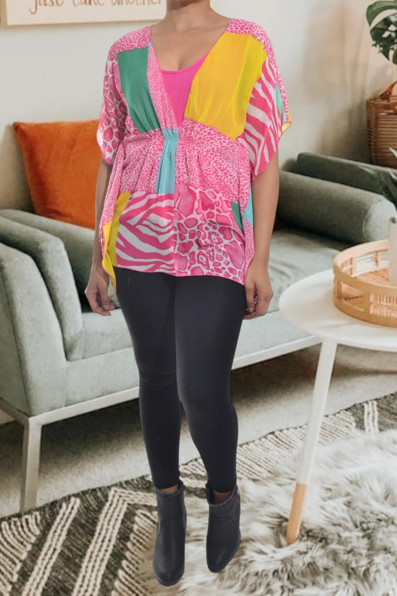 Pink Multi Color Poncho
