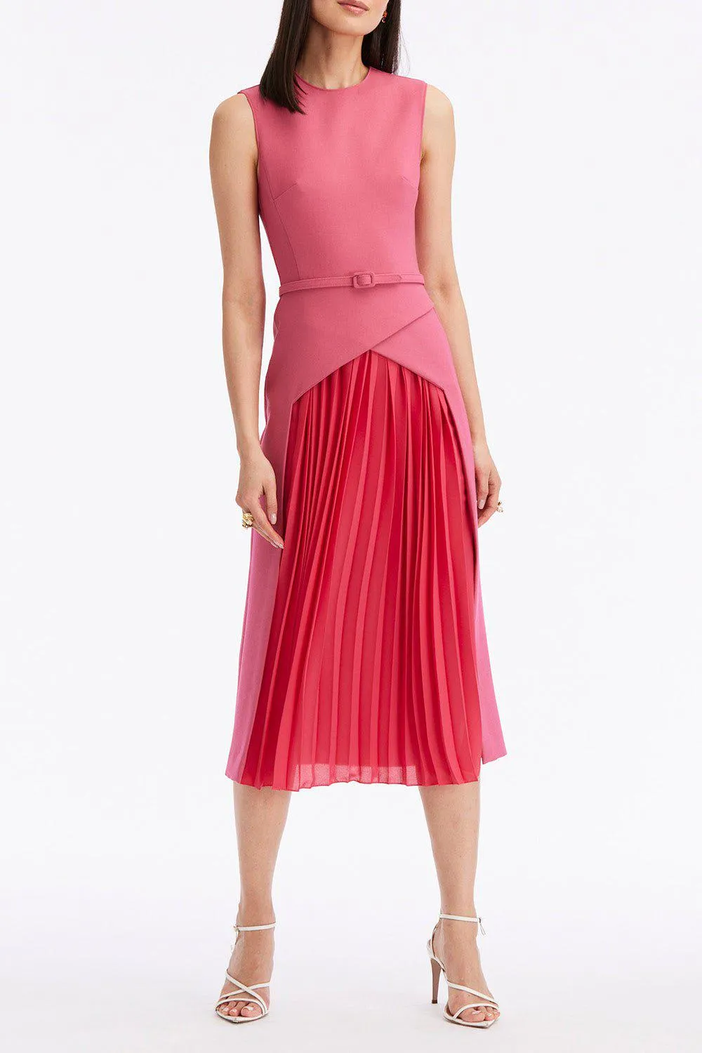 Pleated Skirt Stretch Dress - Geranium