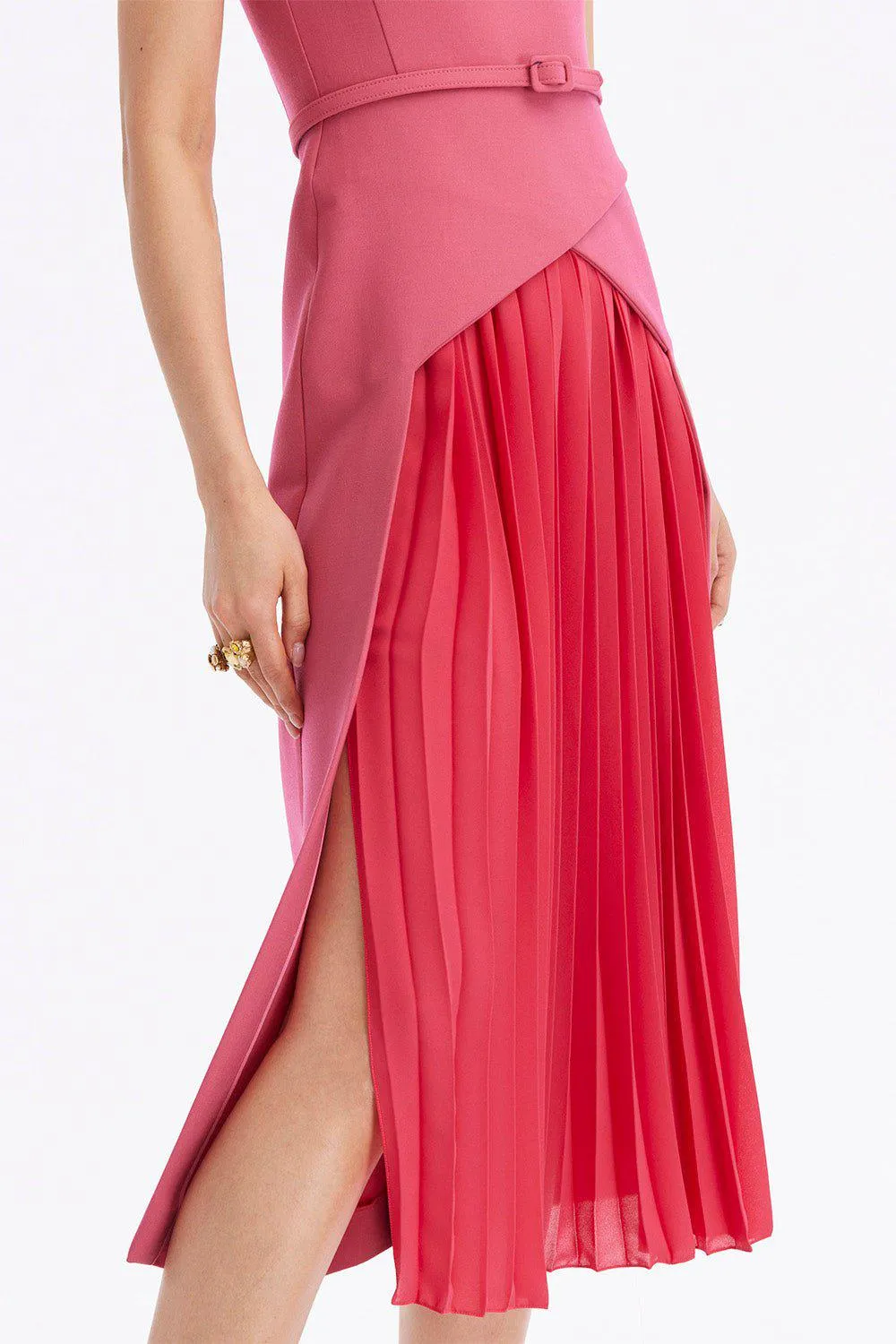 Pleated Skirt Stretch Dress - Geranium