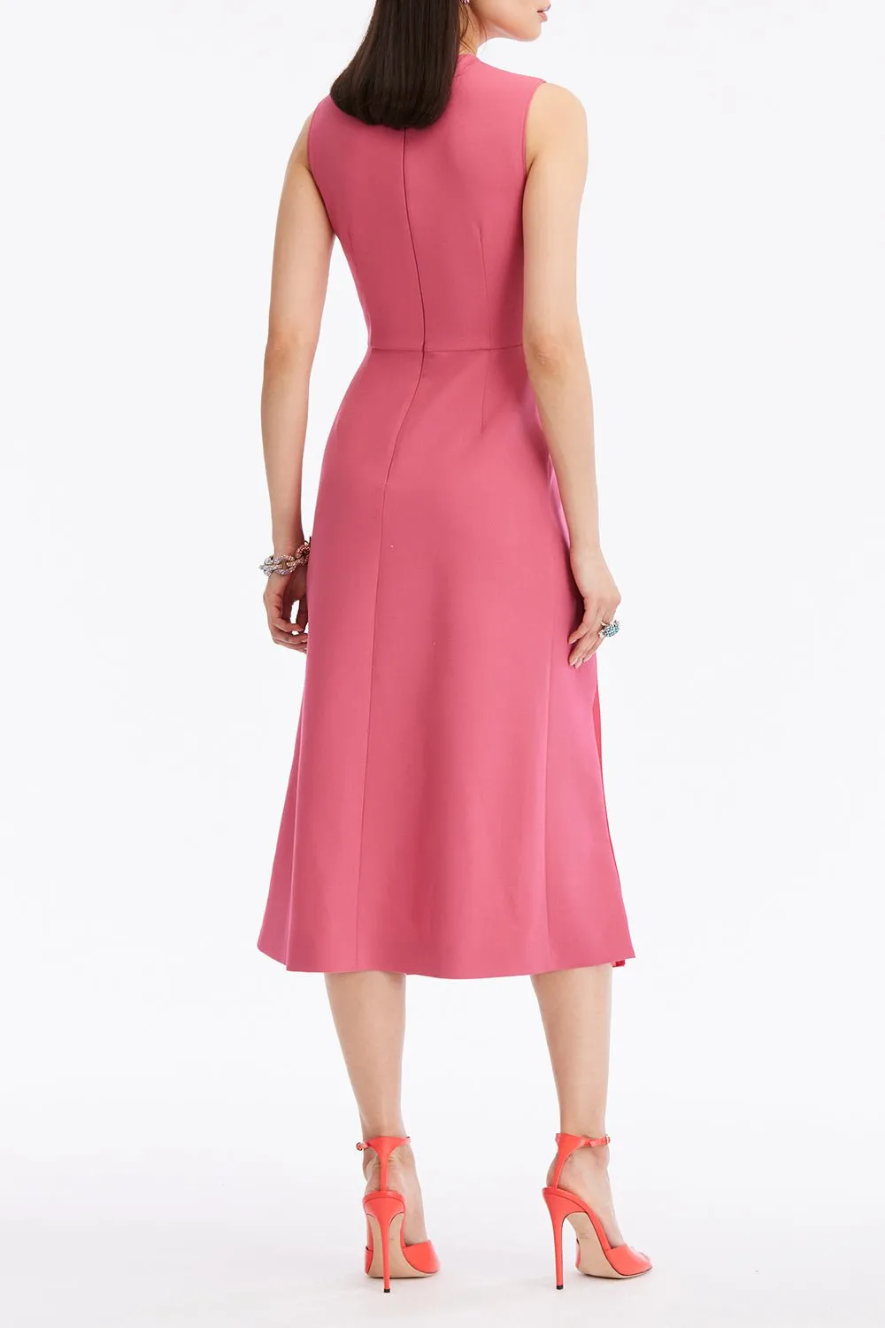 Pleated Skirt Stretch Dress - Geranium