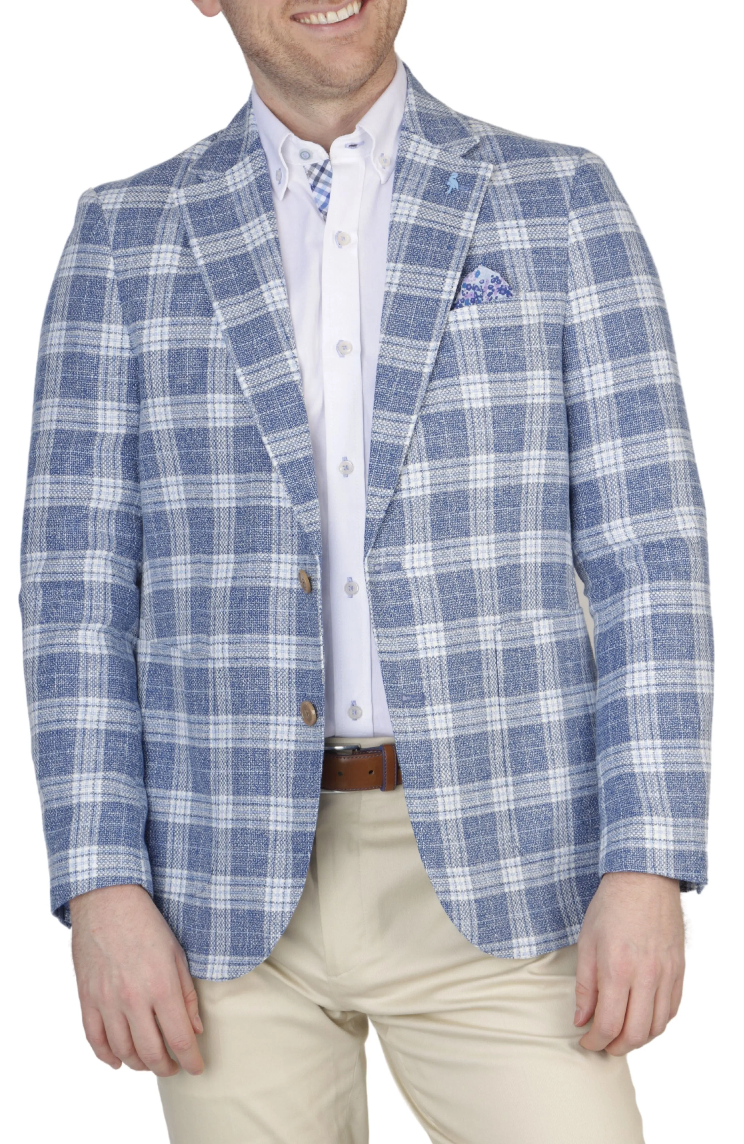 Prussian Blue Multi Windowpane Textured Sport Coat